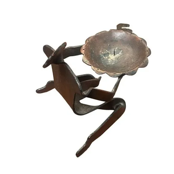 Brutalist Cast Iron Metal Person Sculpted Shaped Candle Holder Display Vtg